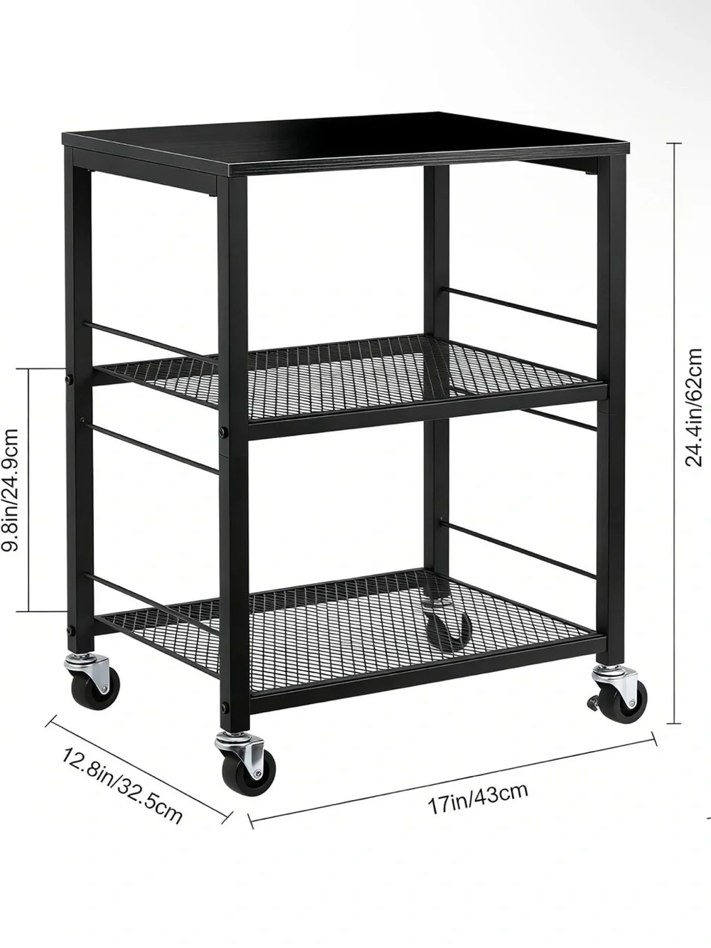 Black Mesh Utility Cart with Wheels - Home Storage